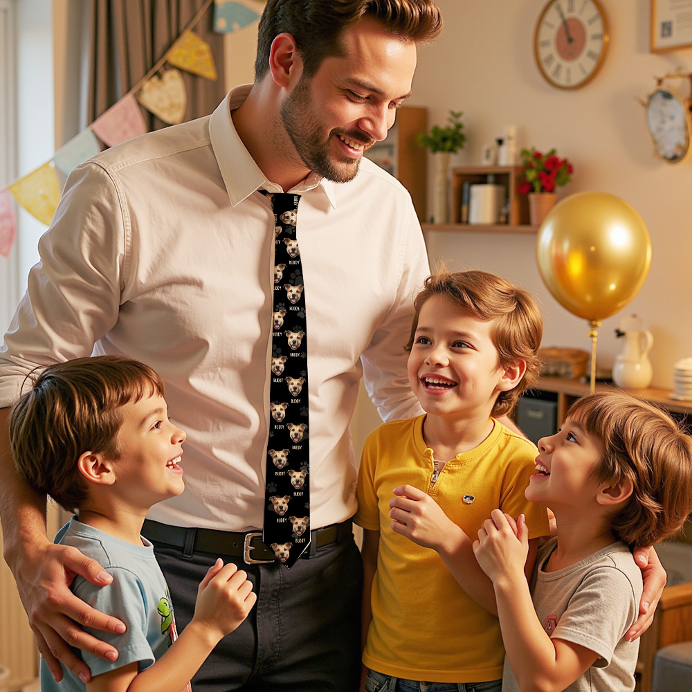 Corbata De Puré De Cara Personalizada Corbata De Cara Personalizada Regalo Del Día Del Padre Negro Para Papá Abuelo - MyFaceSocksES