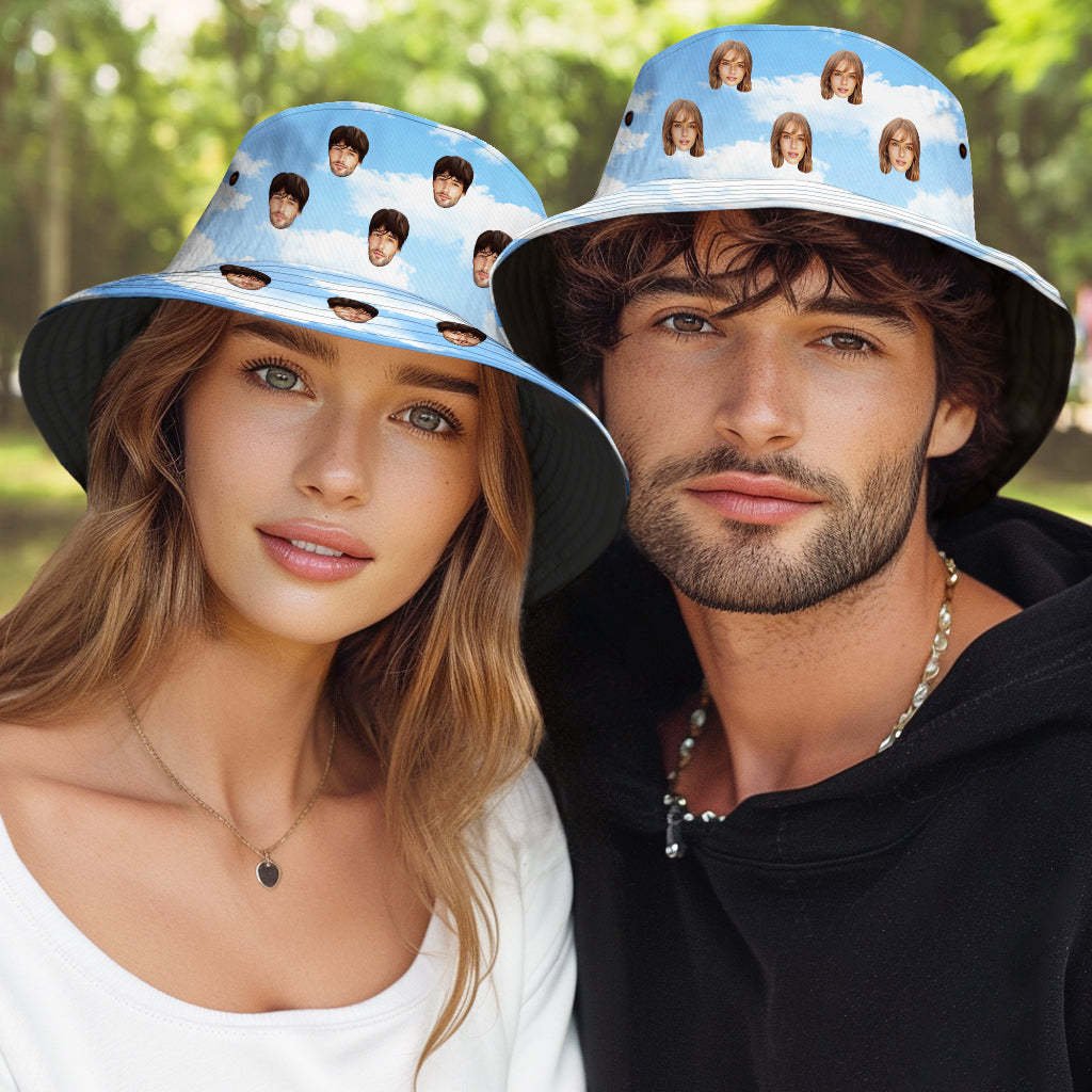 Sombrero De Cubo Personalizado Sombrero De Cubo De Cara Unisex Sombrero De Cubo Con Estampado De Verano Cielo Azul Y Nubes - MyFaceSocksES