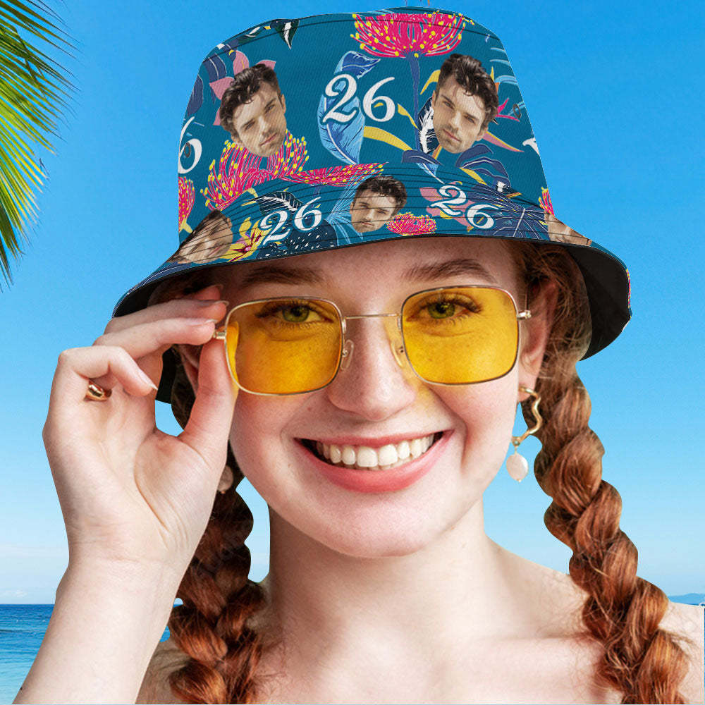 Número De Sombrero De Cubo De Cara Personalizado Y Sombrero De Cara Mangas Azul Oscuro Y Flores Rosas - MyFaceSocksES