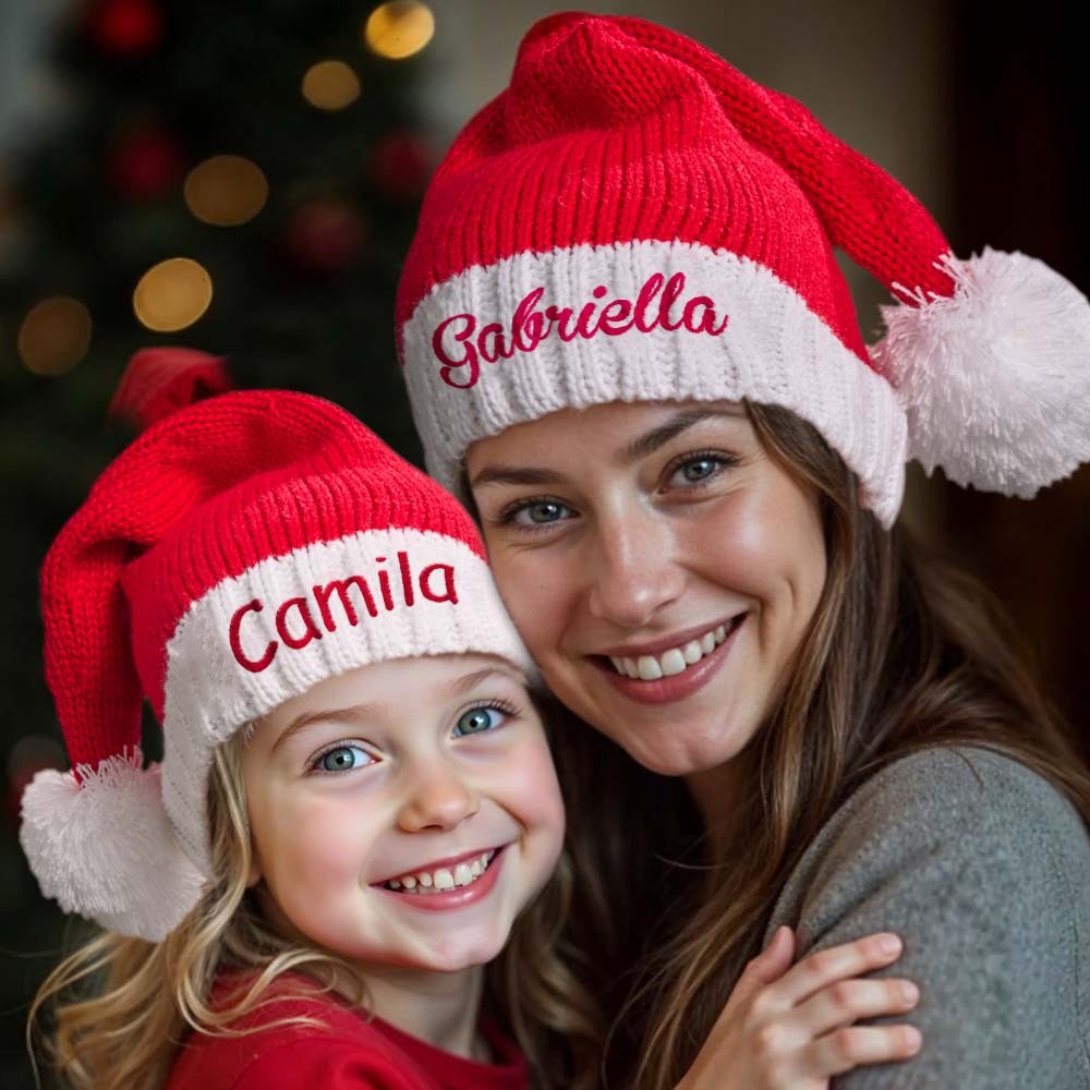 Gorro De Navidad Personalizado Con Nombre Bordado, Gorro De Papá Noel, Regalo De Navidad Para La Familia - MyFaceSocksES