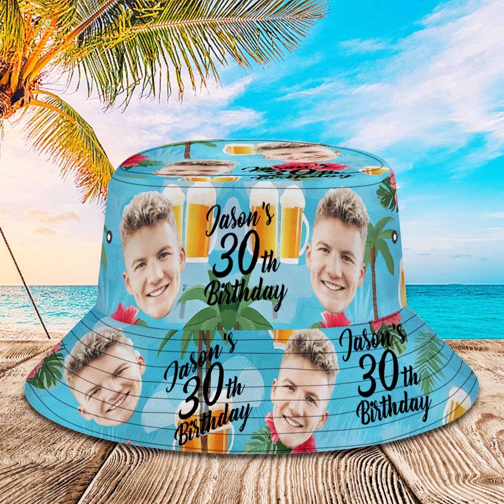 Sombrero De Cubo Rosa Con Cara Personalizada Para Cumpleaños, Unisex, Para Exteriores, Verano, Edad Y Cumpleaños, Sombreros Hawaianos, Regalo - MyFaceSocksES