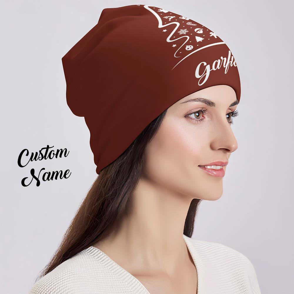 Gorra De Jersey Con Estampado Completo Personalizado Con Texto Gorros De Gorrita Tejida Personalizados Regalo De Navidad Para Él - Árbol De Navidad - MyFaceSocksES