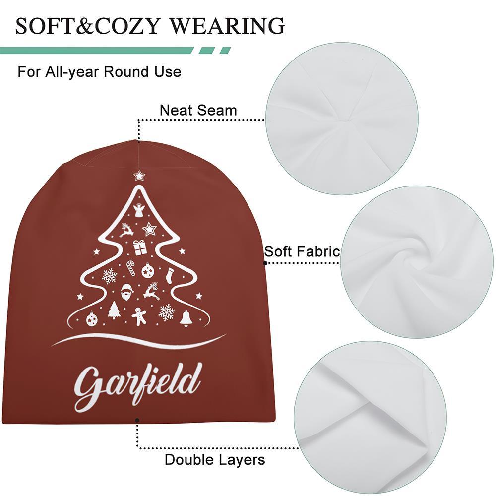 Gorra De Jersey Con Estampado Completo Personalizado Con Texto Gorros De Gorrita Tejida Personalizados Regalo De Navidad Para Él - Árbol De Navidad - MyFaceSocksES