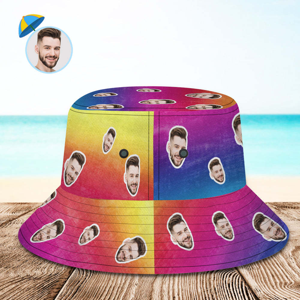 Sombrero De Cubo Personalizado Sombrero De Cubo De Cara Unisex Sombrero De Ala Ancha Personalizado Gorra De Verano Al Aire Libre Senderismo Deportes De Playa Sombreros Tie Dye Style Multicolor - MyFaceSocksES