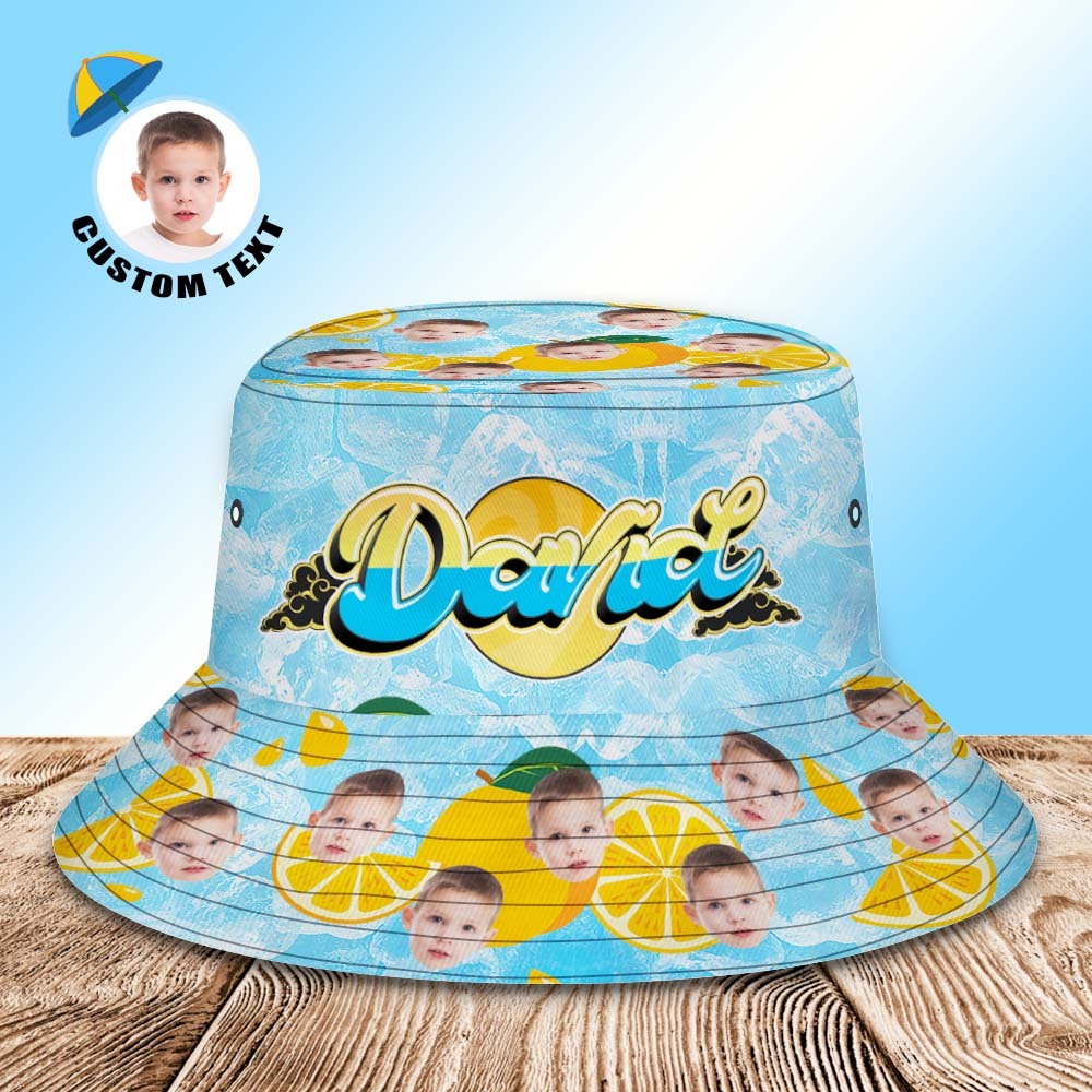 Sombrero De Cubo Personalizado Sombreros De Cubo De Cara Unisex Foto Y Nombre Personalizados Sombreros Azules De Verano - MyFaceSocksES