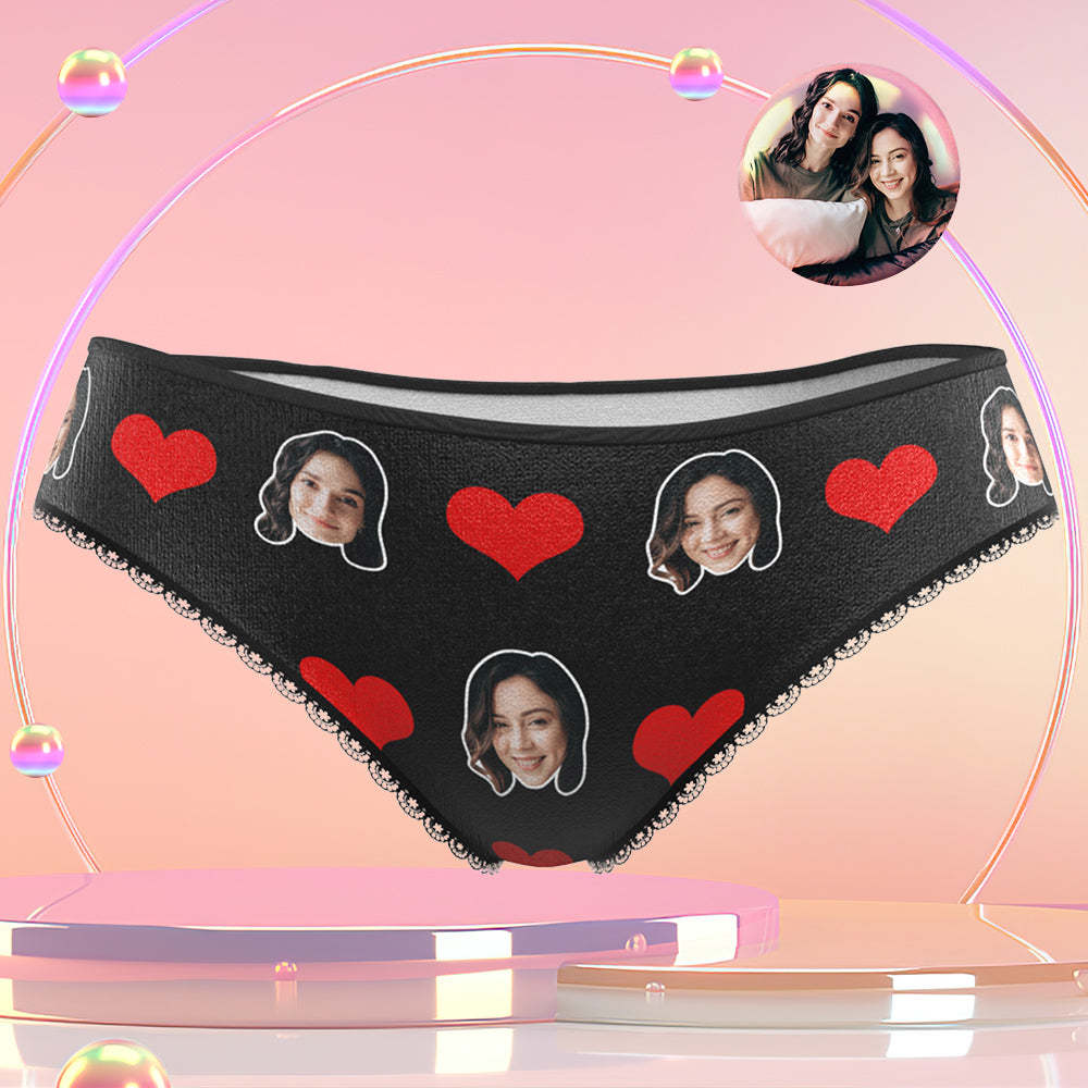 Couple Women's Custom Face Heart Panties Personalized LGBT Gifts - MyFaceSocksES