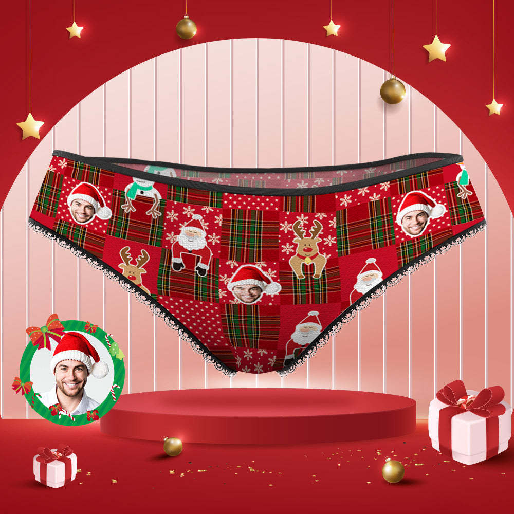 Bragas Faciales Personalizadas Foto Personalizada Bragas De Encaje De Navidad Rojas Para Mujeres - MyFaceSocksES