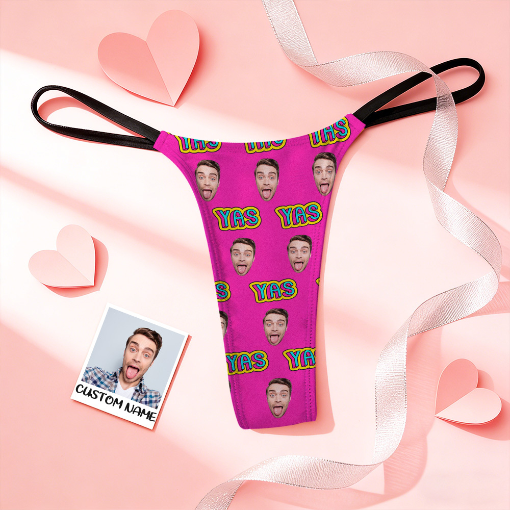 Tangas Personalizadas Para San Valentín, Bragas Con Foto De Cara De Puré, Ropa Interior Divertida, Tanga Kiss Me Love - MyFaceSocksES