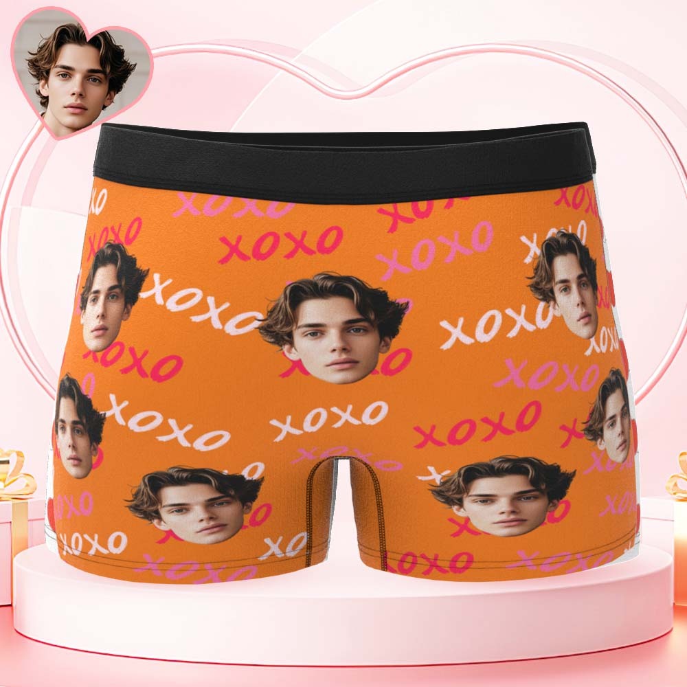 Boxer Personalizado Para Hombre Con Abrazos Y Besos Xoxo En Todas Partes, Boxers Personalizados Con Cinturón Y Cara De Color, Ropa Interior Para El Día De San Valentín - MyFaceSocksES
