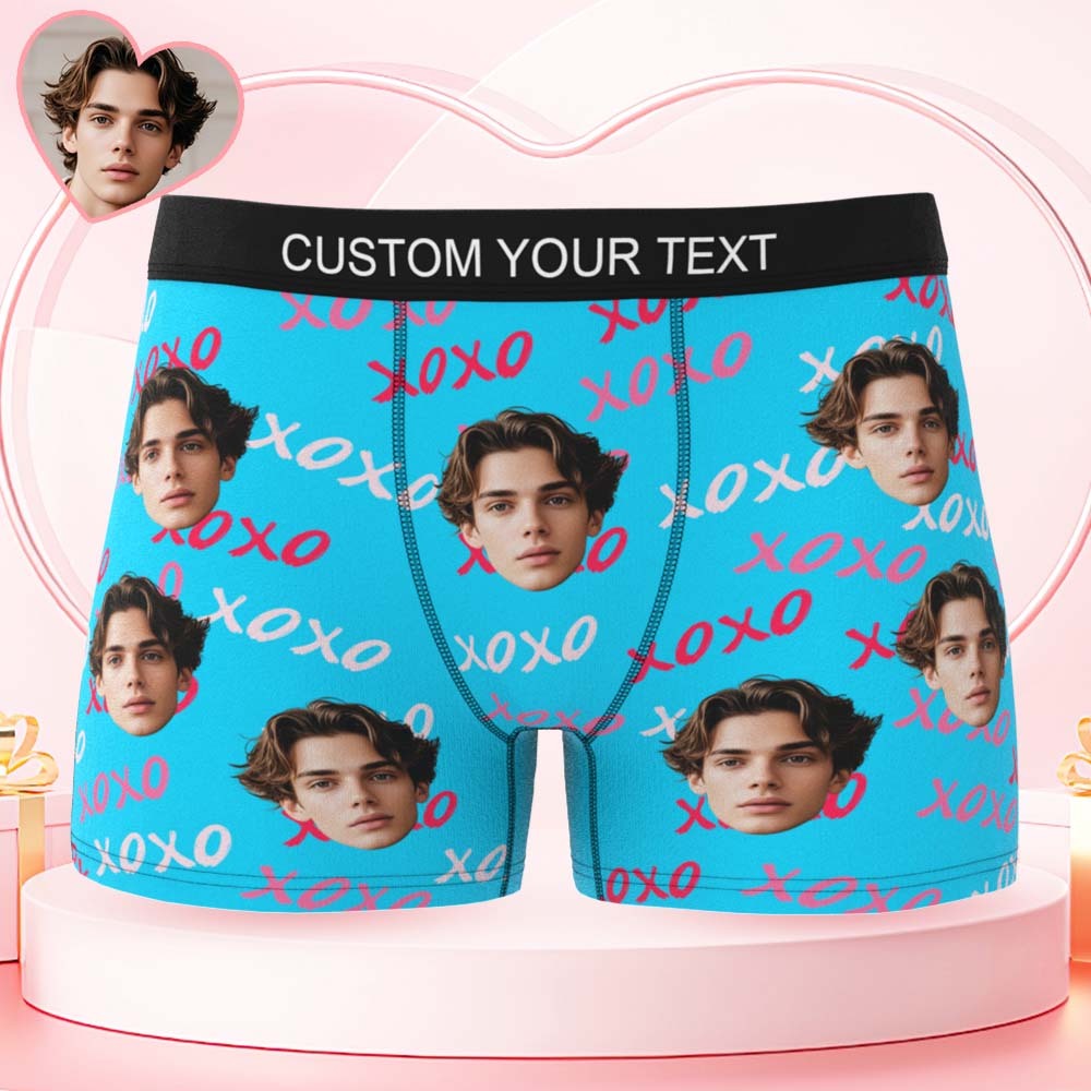 Boxer Personalizado Para Hombre Con Abrazos Y Besos Xoxo En Todas Partes, Boxers Personalizados Con Cinturón Y Cara De Color, Ropa Interior Para El Día De San Valentín - MyFaceSocksES