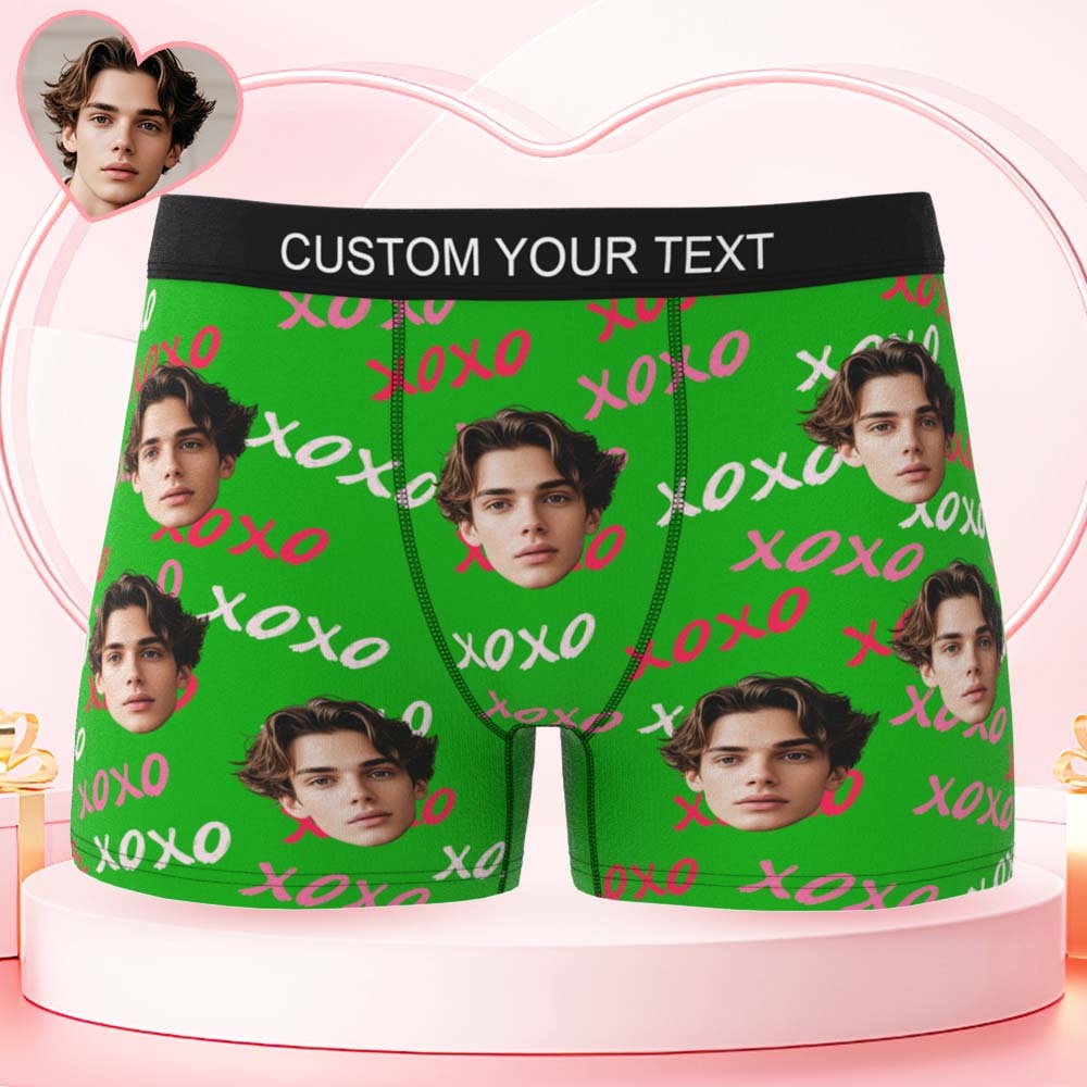 Boxer Personalizado Para Hombre Con Abrazos Y Besos Xoxo En Todas Partes, Boxers Personalizados Con Cinturón Y Cara De Color, Ropa Interior Para El Día De San Valentín - MyFaceSocksES