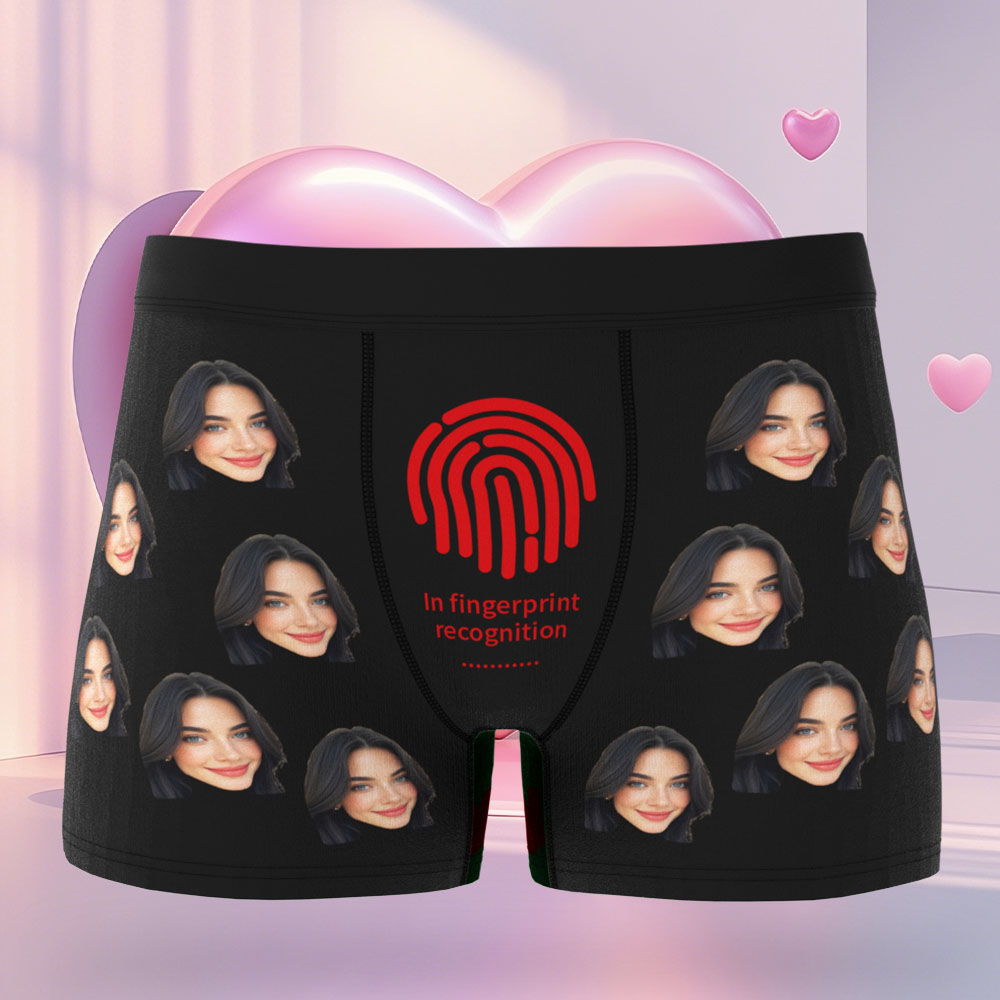 Boxer De Encargo De Los Hombres De La Cara En Regalos De La Ropa Interior Del Reconocimiento De Huellas Dactilares Para El Boxeador Del Marido