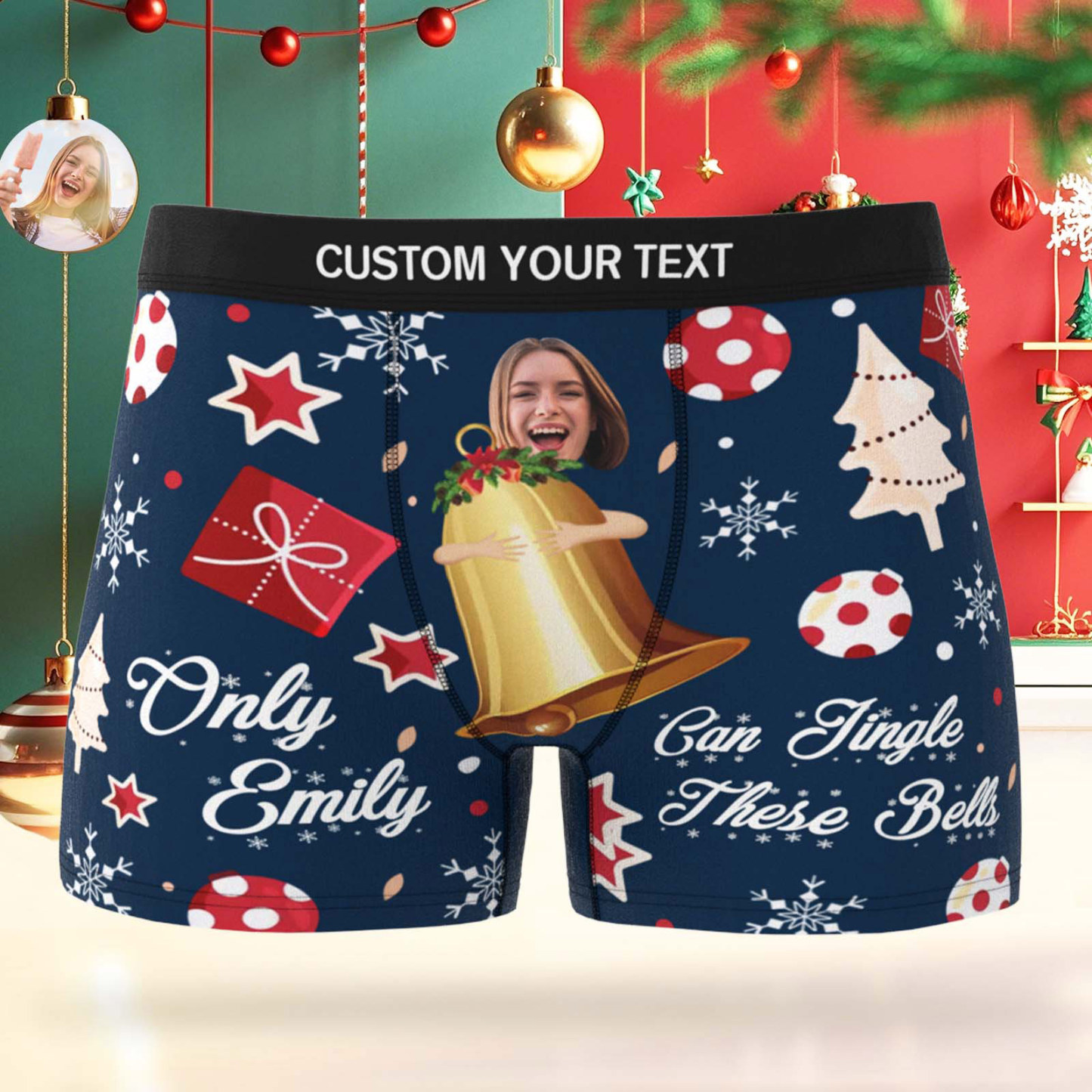 Calzoncillos Bóxer Personalizados Con Cara Para Hombre, Regalo De Papá Noel, Solo Emily Puede Hacer Sonar Estas Campanas, Foto Personalizada, Calzoncillos Bóxer Divertidos Para Hombre - MyFaceSocksES