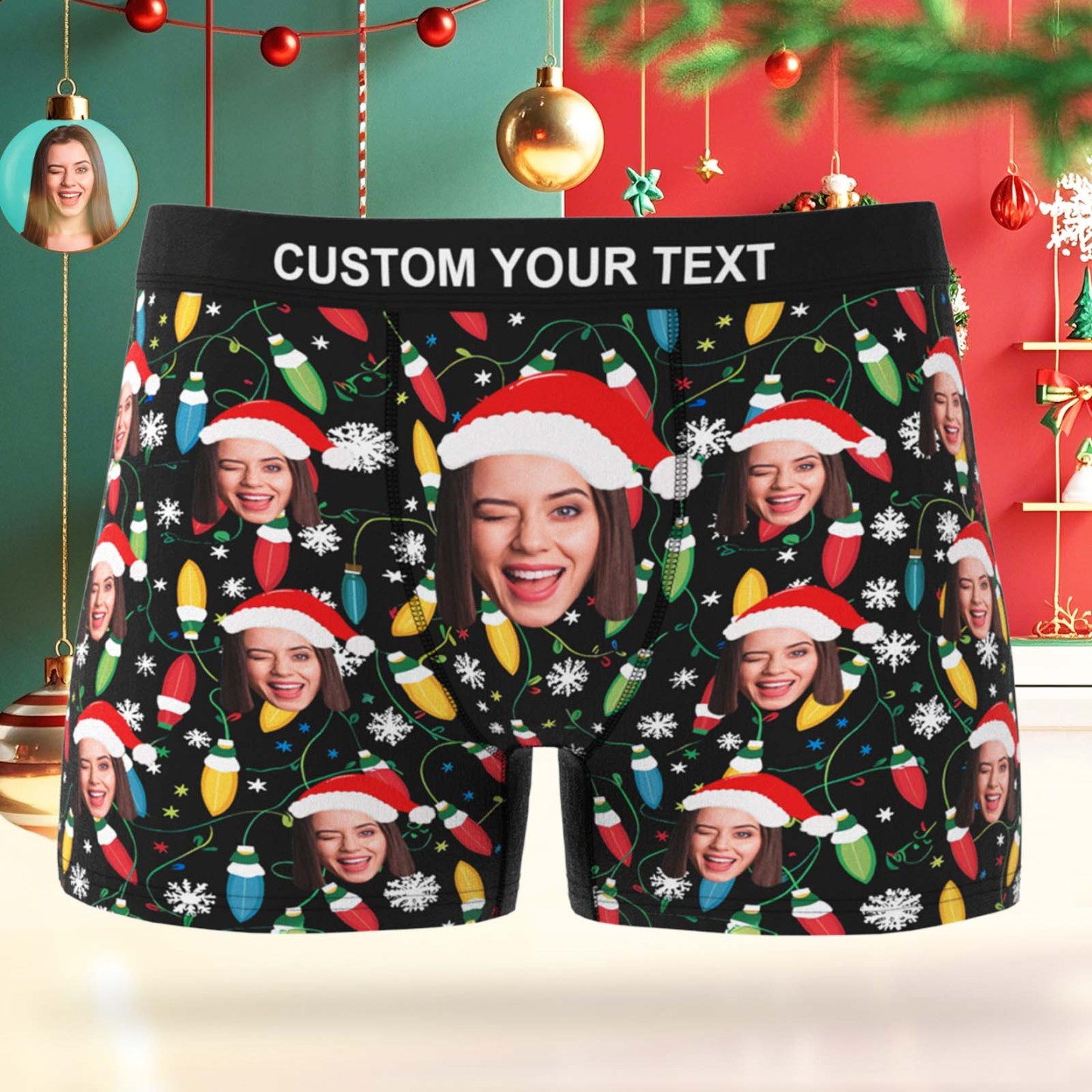 Calzoncillos Bóxer Personalizados Para Hombre, Con Foto Personalizada De Papá Noel Y Copo De Nieve, Regalo De Navidad. - MyFaceSocksES