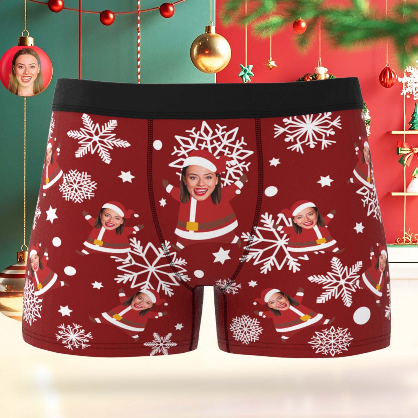 Calzoncillos Bóxer Personalizados Para Hombre, Con Foto Personalizada De Papá Noel Y Copo De Nieve, Regalo De Navidad. - MyFaceSocksES