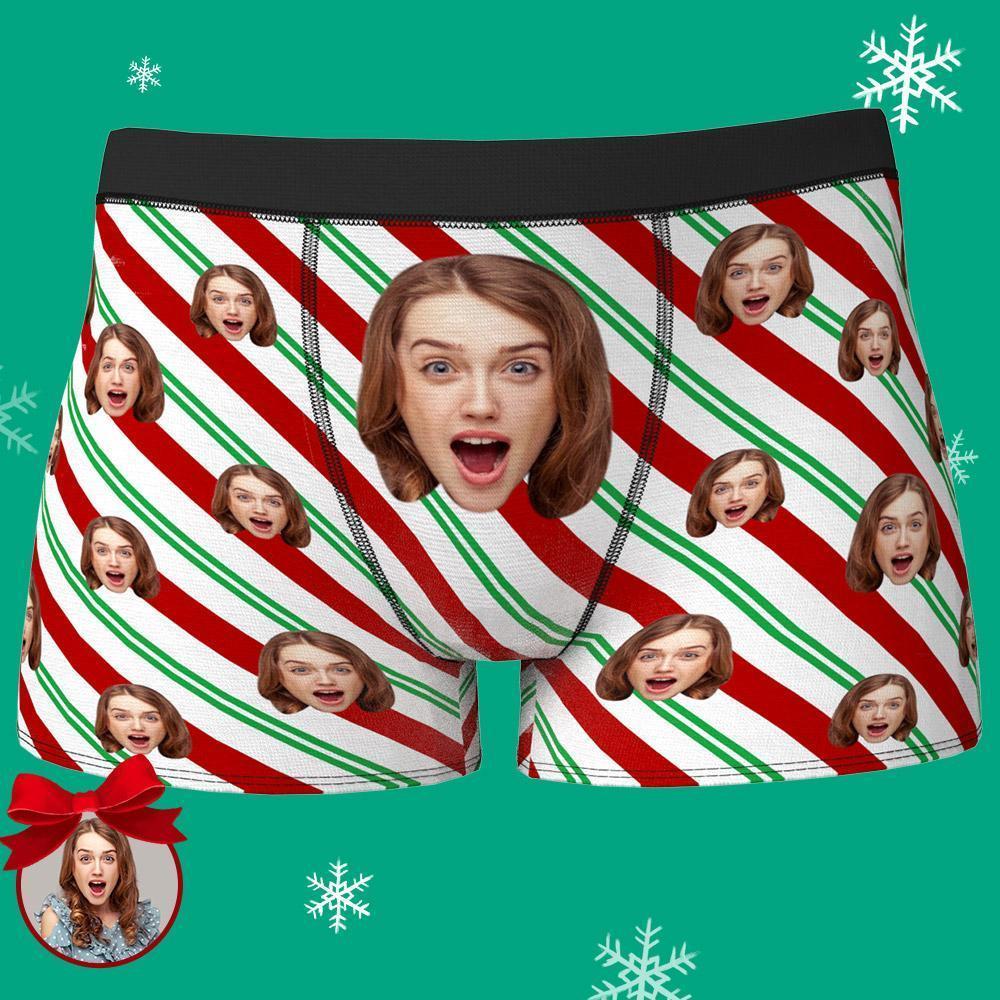 Boxer con foto personalizada,Regalos de Navidad-Rayas rojas y verdes