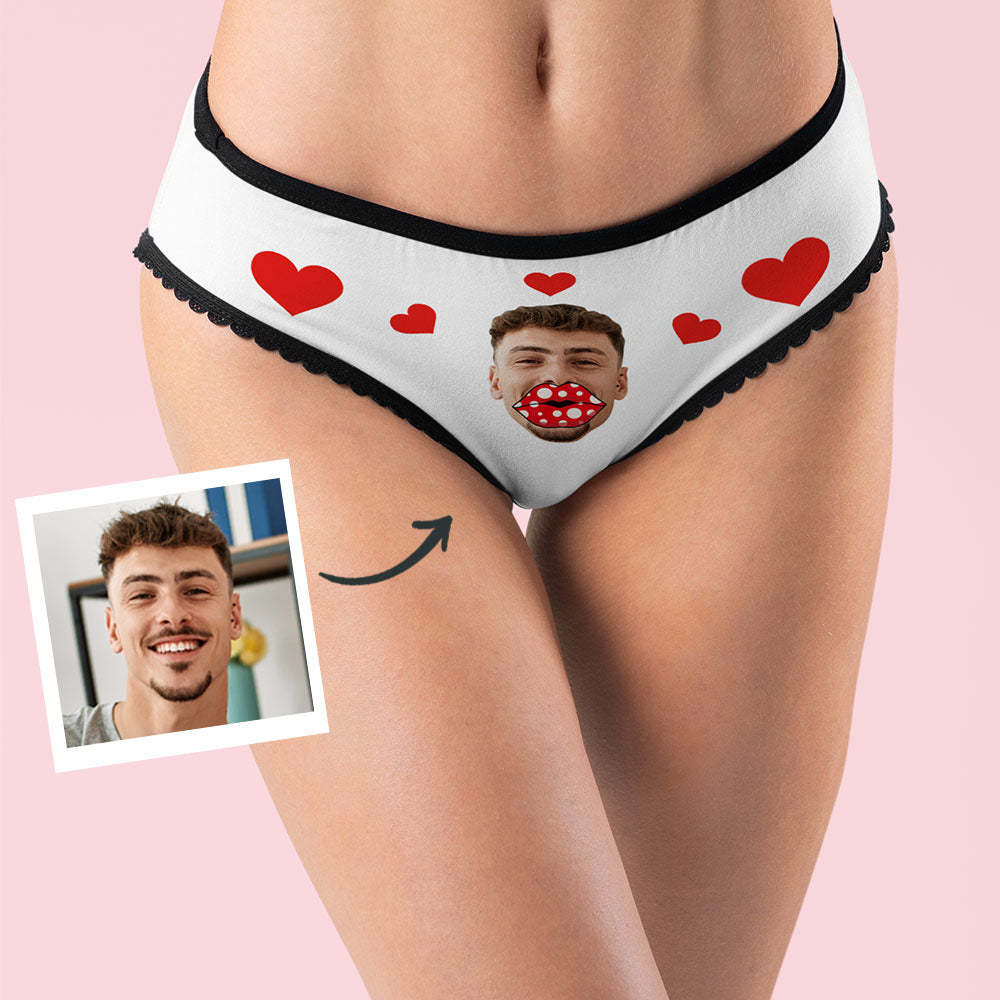 Calzoncillos Tipo Bóxer Con Cara De Corazón Personalizados Vista Ar Labios Personalizados Tangas Regalo De San Valentín Para Ella - MyFaceSocksES