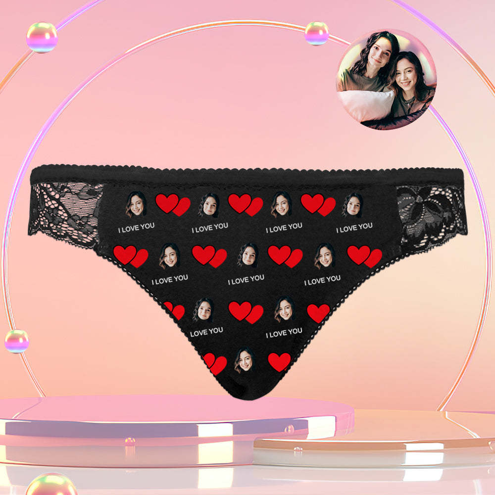 Bragas De Encaje Personalizadas Para Mujer, Bragas Transparentes Sexys, Regalos Lgbt Personalizados I Love U - MyFaceSocksES