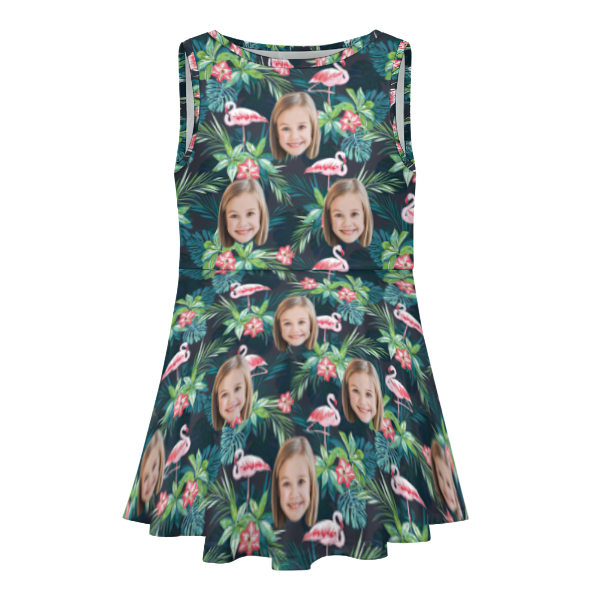 Vestido De Cara Personalizado, Vestidos Hawaianos De Verano Personalizados Para Niñas, Flor De Flamenco - MyFaceSocksES