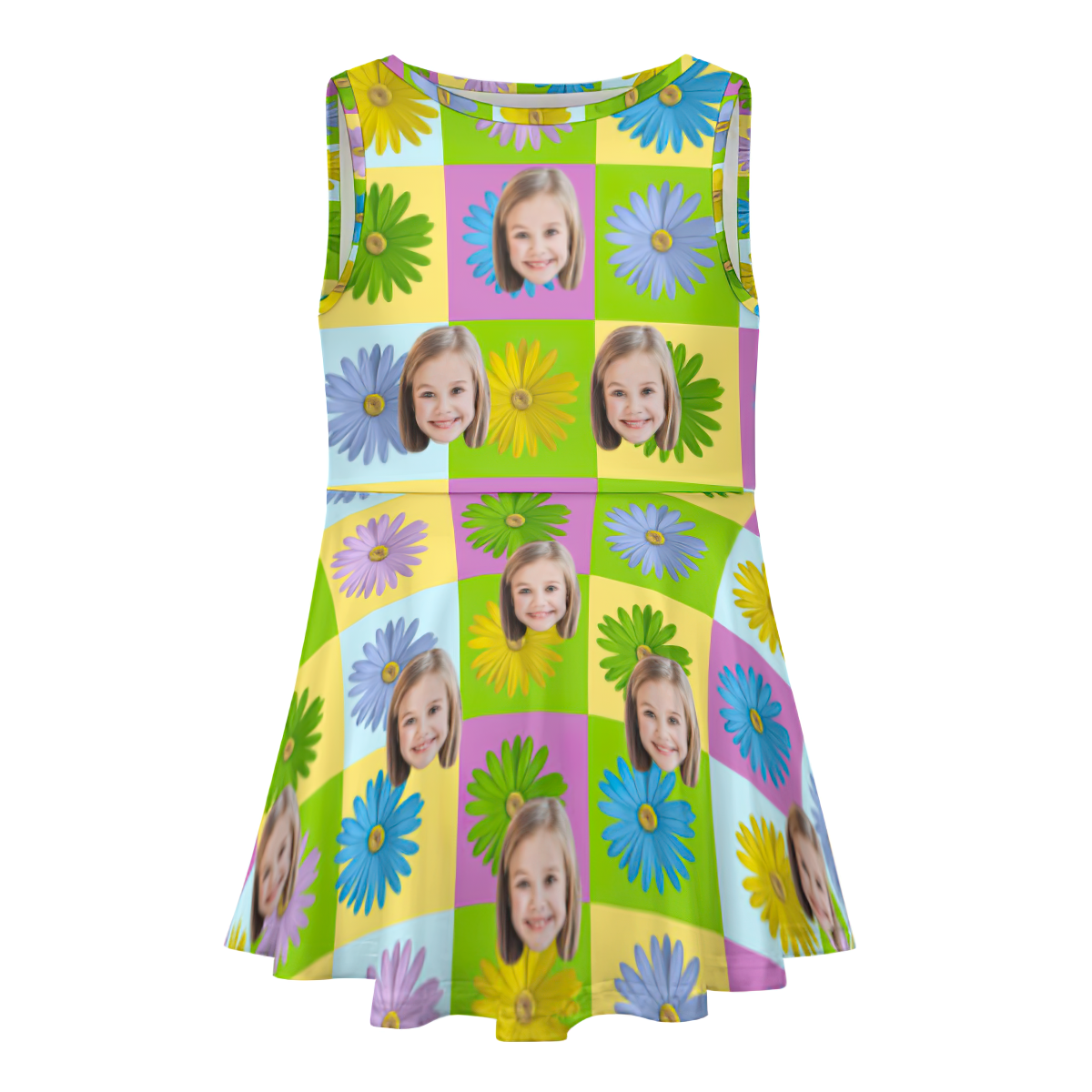 Vestido De Cara Personalizado, Vestidos Hawaianos De Verano Personalizados Para Niñas, Margaritas De Colores - MyFaceSocksES