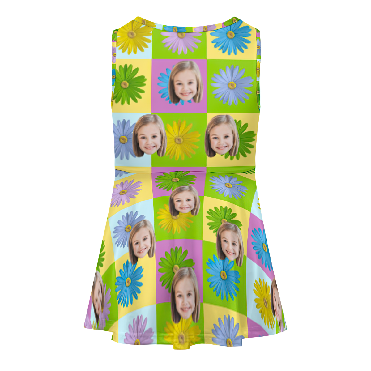 Vestido De Cara Personalizado, Vestidos Hawaianos De Verano Personalizados Para Niñas, Margaritas De Colores - MyFaceSocksES