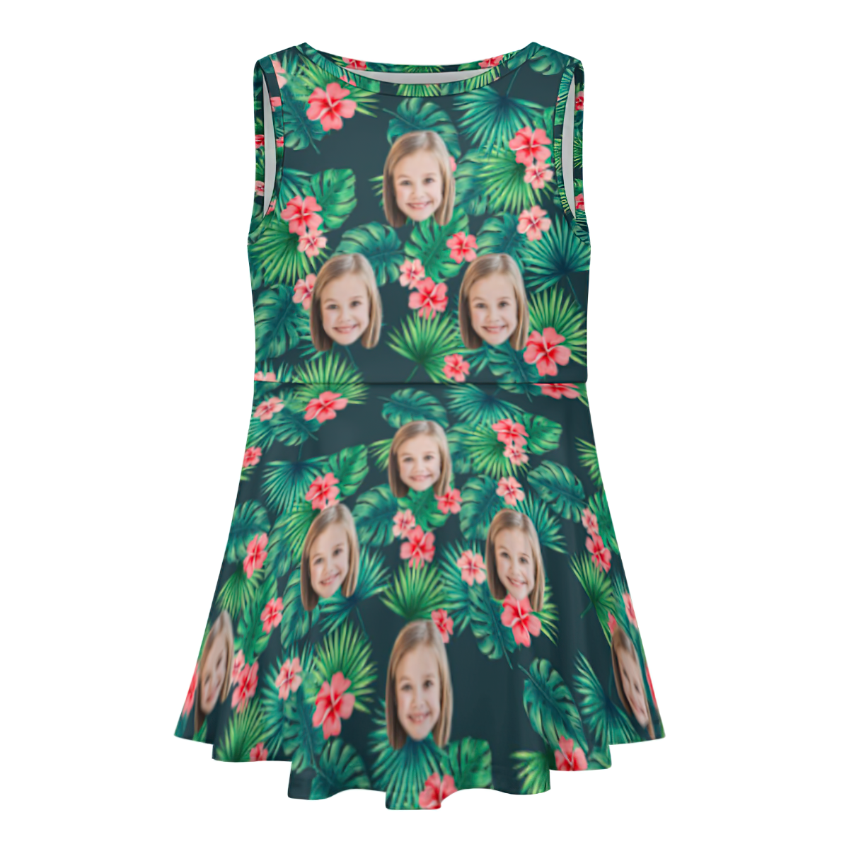 Vestido De Cara Personalizado, Vestidos Hawaianos De Verano Personalizados Para Niñas, Flores Rojas - MyFaceSocksES