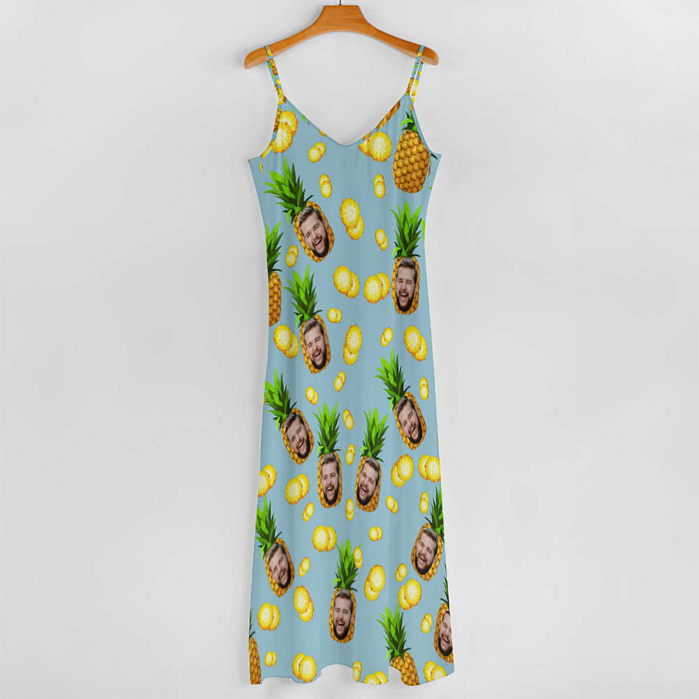 Cara Personalizada Estilo Hawaiano Gran Piña Vestido Largo Y Camisa Familia A Juego - MyFaceSocksES