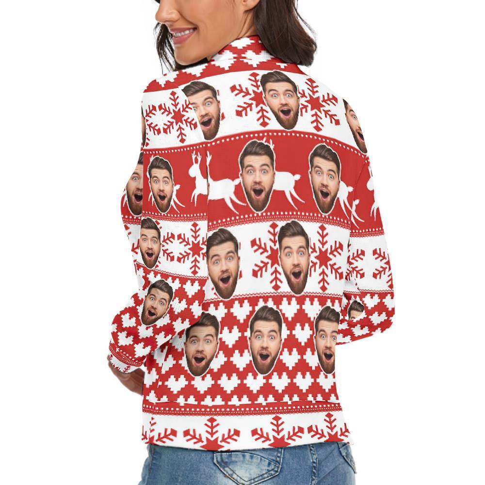 Jersey De Cuello Alto Con Cara Personalizada Para Mujer Suéter Feo De Navidad Suéteres Sueltos De Punto - Patrón Clásico - MyFaceSocksES