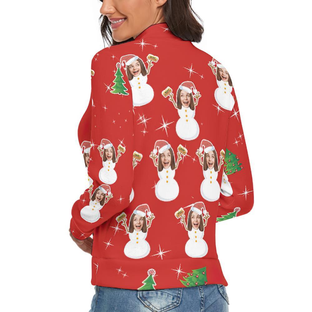 Jersey De Cuello Alto Con Cara Personalizada Para Mujer Suéter Navideño Feo Suéteres Sueltos De Punto - Snow Girl - MyFaceSocksES