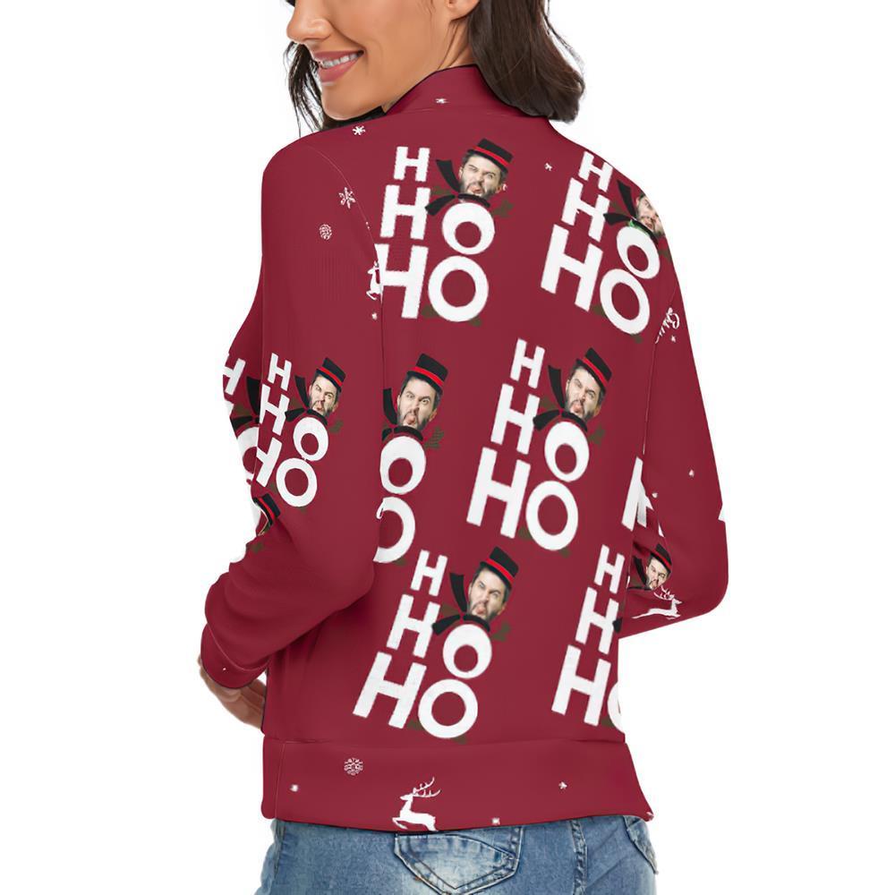 Jersey De Cuello Alto Con Cara Personalizada Para Mujer Suéter Feo De Navidad Suéteres Sueltos De Punto - Ho Ho Ho - MyFaceSocksES