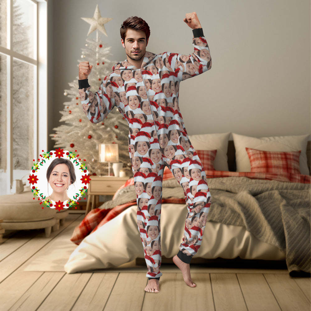 Custom Face Mash Onesies Christmas Pajamas One-Piece Sleepwear Christmas Gift - MyFaceSocksES