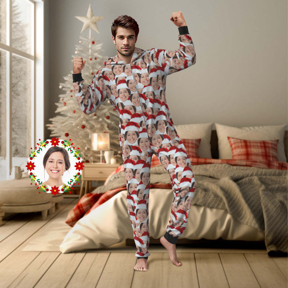 Custom Face Mash Onesies Christmas Pajamas One-Piece Sleepwear Christmas Gift - MyFaceSocksES