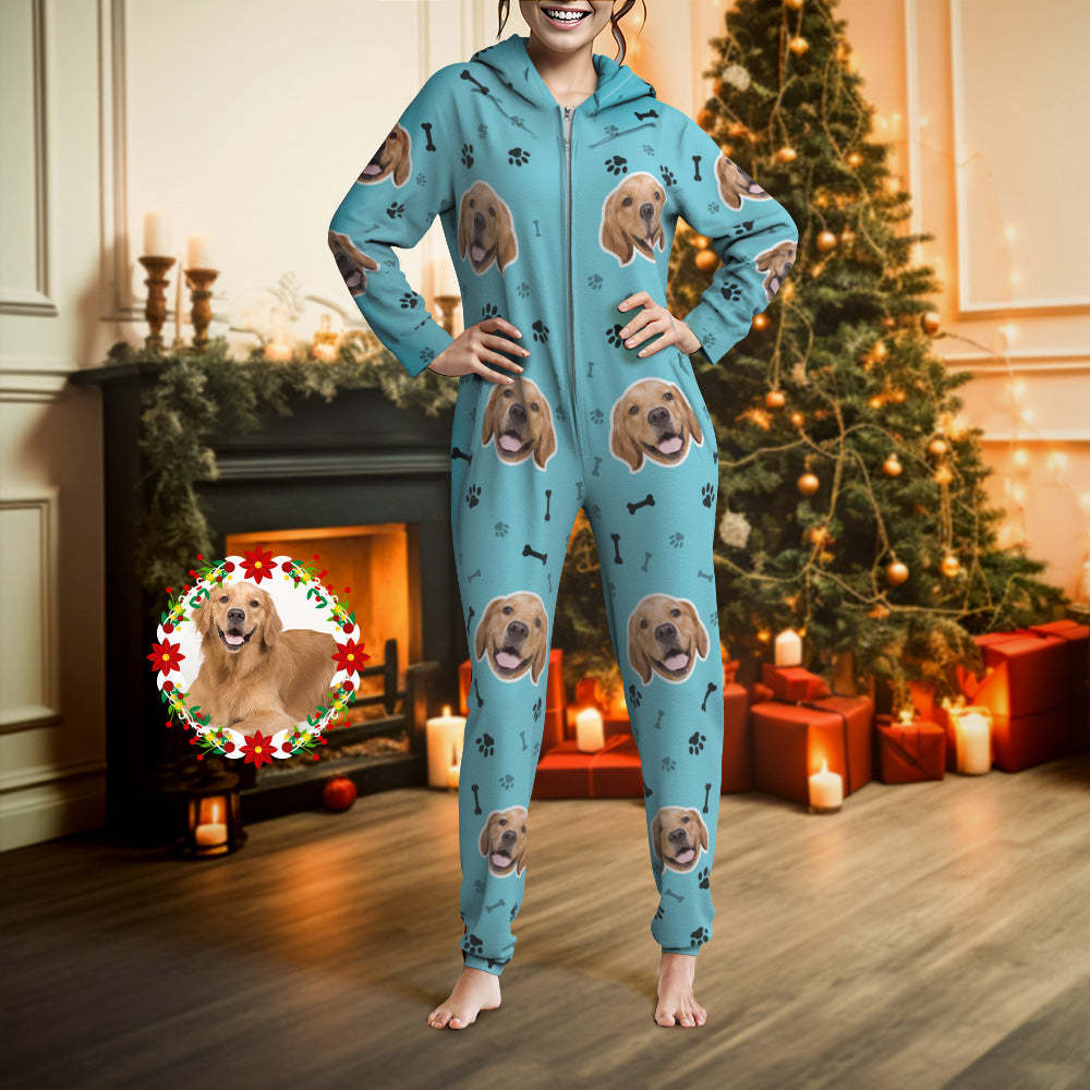 Custom Face Paw Print Onesies Christmas Pajamas One-Piece Sleepwear Christmas Gift - MyFaceSocksES