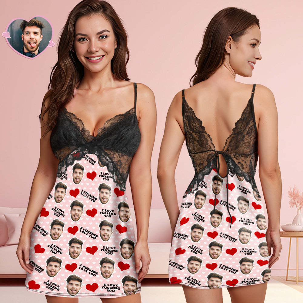 Cara Personalizada Mujer Ropa De Dormir De Encaje I Fucking Love You Foto Personalizada Ropa De Dormir Regalo Para Ella - MyFaceSocksES