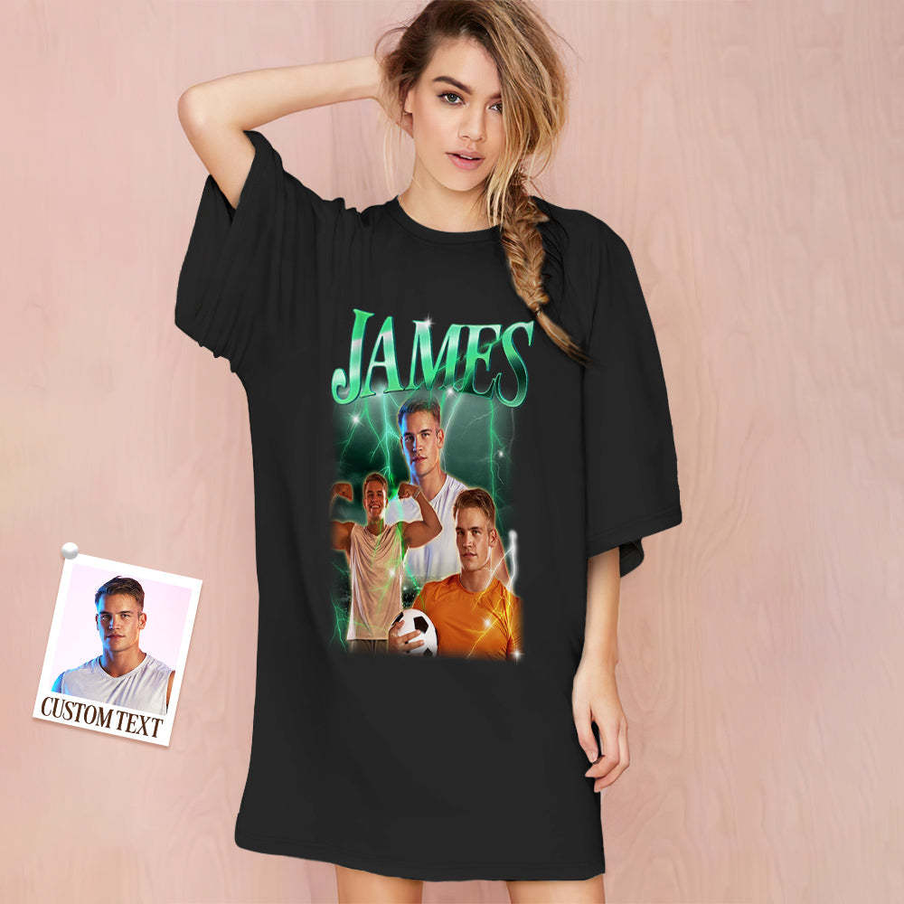 Camisón Vintage Con Foto Personalizada, Nombre Personalizado, Camisón Colorido De Gran Tamaño Para Mujer, Regalos Para Mujer - MyFaceSocksES