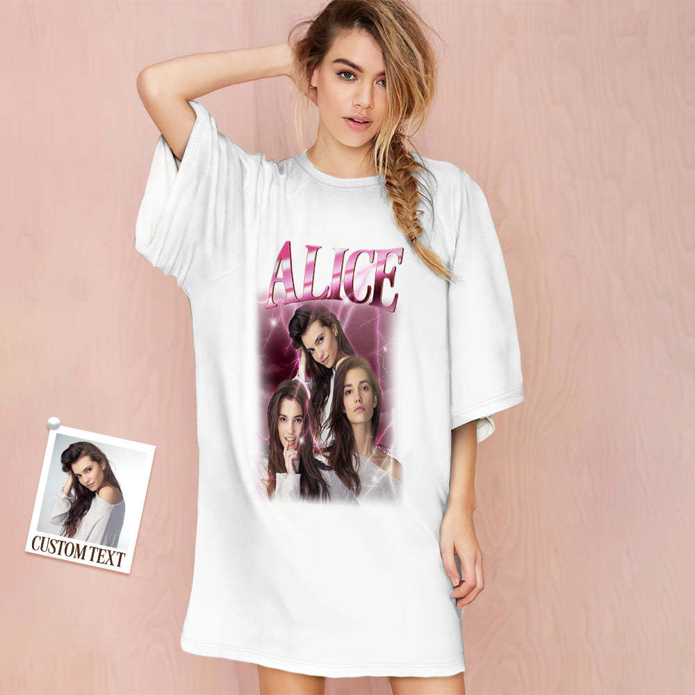 Camisón Vintage Con Foto Personalizada, Nombre Personalizado, Camisón Colorido De Gran Tamaño Para Mujer, Regalos Para Mujer - MyFaceSocksES