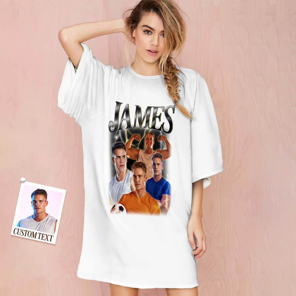 Camisón Vintage Con Foto Personalizada, Nombre Personalizado, Camisón Colorido De Gran Tamaño Para Mujer, Regalos Para Mujer - MyFaceSocksES