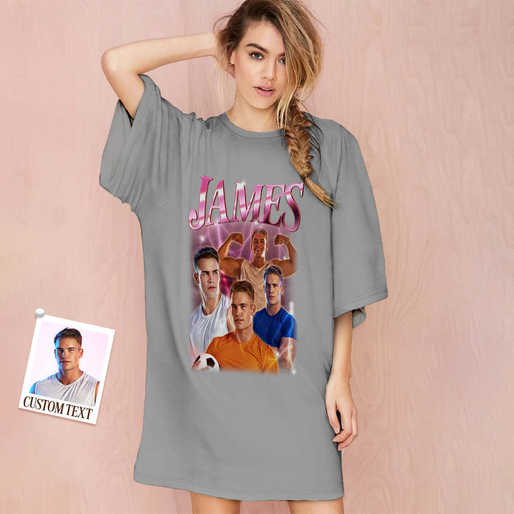 Camisón Vintage Con Foto Personalizada, Nombre Personalizado, Camisón Colorido De Gran Tamaño Para Mujer, Regalos Para Mujer - MyFaceSocksES