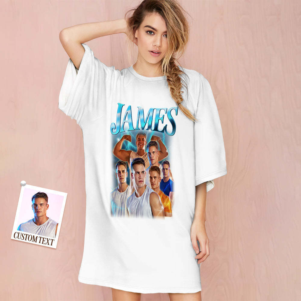 Camisón Vintage Con Foto Personalizada, Nombre Personalizado, Camisón Colorido De Gran Tamaño Para Mujer, Regalos Para Mujer - MyFaceSocksES