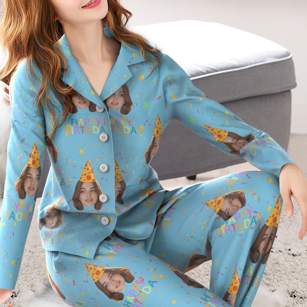 Pijama De Manga Larga Con Foto Personalizada Y Texto 'feliz Cumpleaños' - MyFaceSocksES