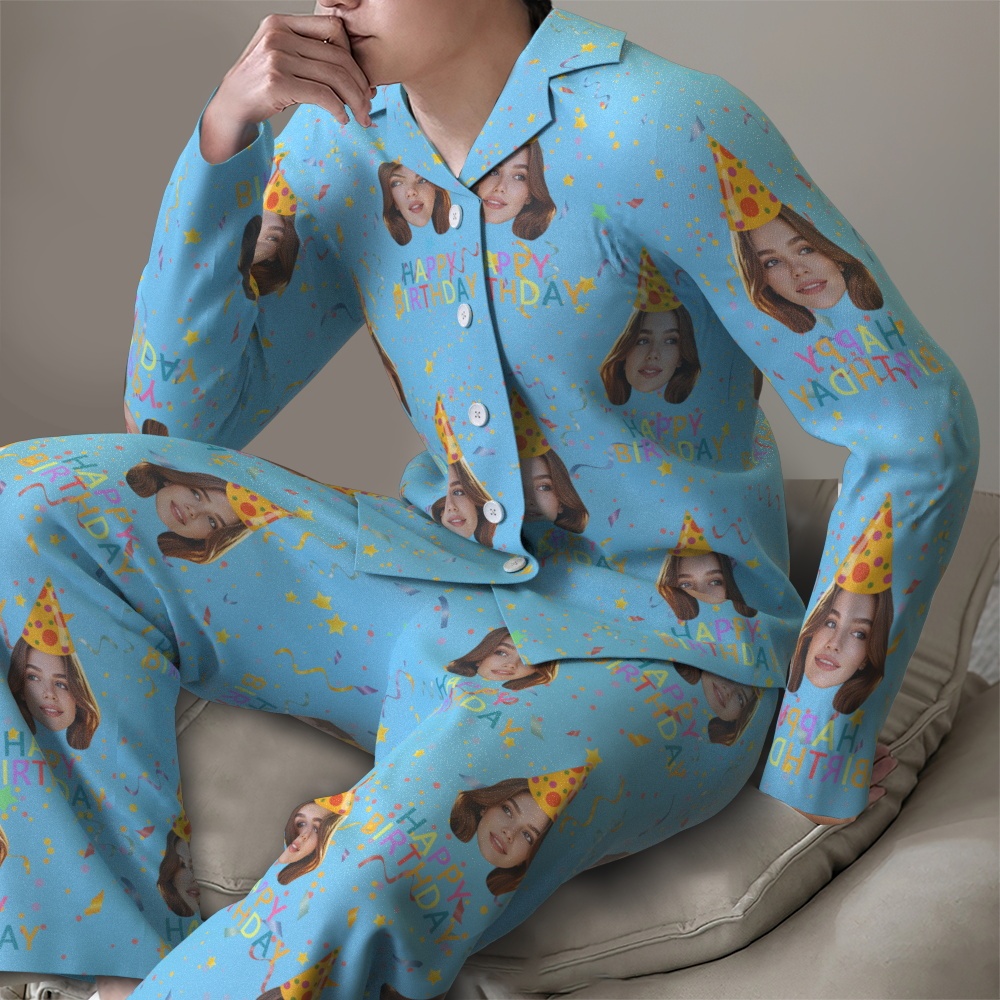 Pijama De Manga Larga Con Foto Personalizada Y Texto 'feliz Cumpleaños' - MyFaceSocksES