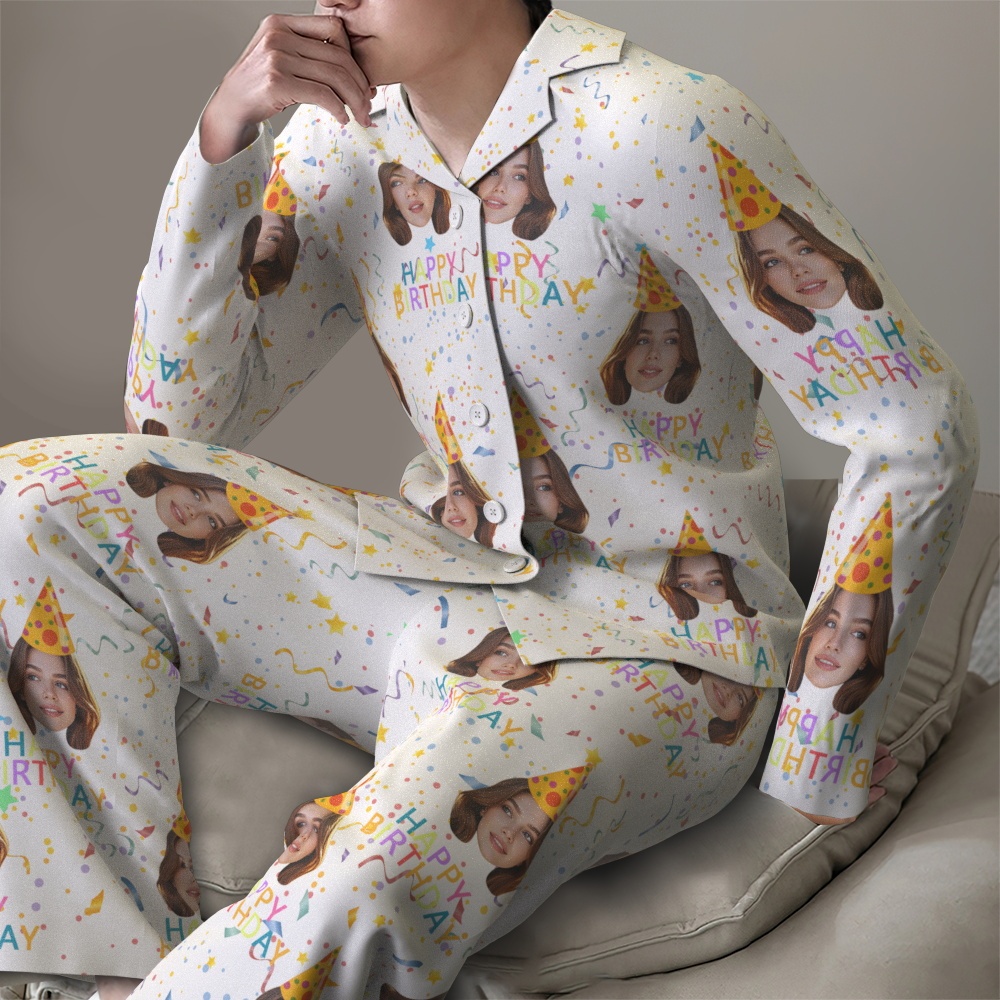 Pijama De Manga Larga Con Foto Personalizada Y Texto 'feliz Cumpleaños' - MyFaceSocksES