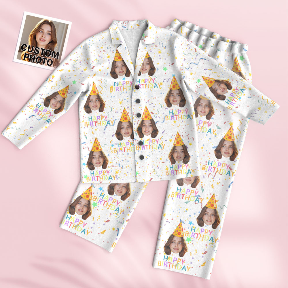 Pijama De Manga Larga Con Foto Personalizada Y Texto 'feliz Cumpleaños' - MyFaceSocksES