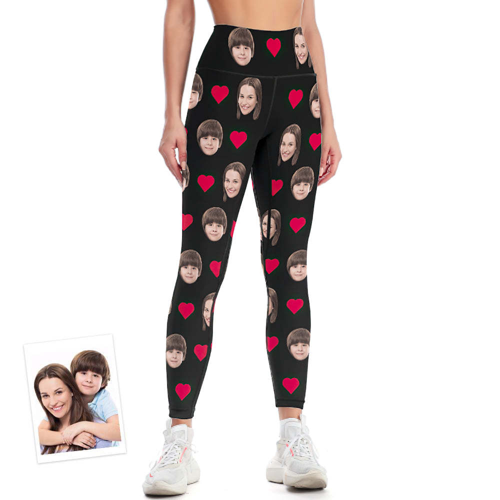 Regalo Del Día De La Madre Leggings De Cara Personalizados Pantalones De Yoga Con Corazón - MyFaceSocksES