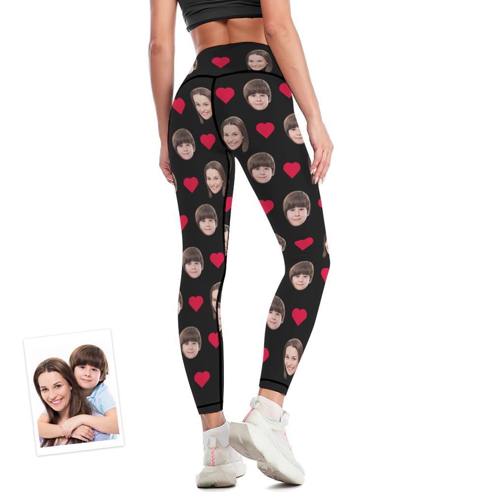 Regalo Del Día De La Madre Leggings De Cara Personalizados Pantalones De Yoga Con Corazón - MyFaceSocksES