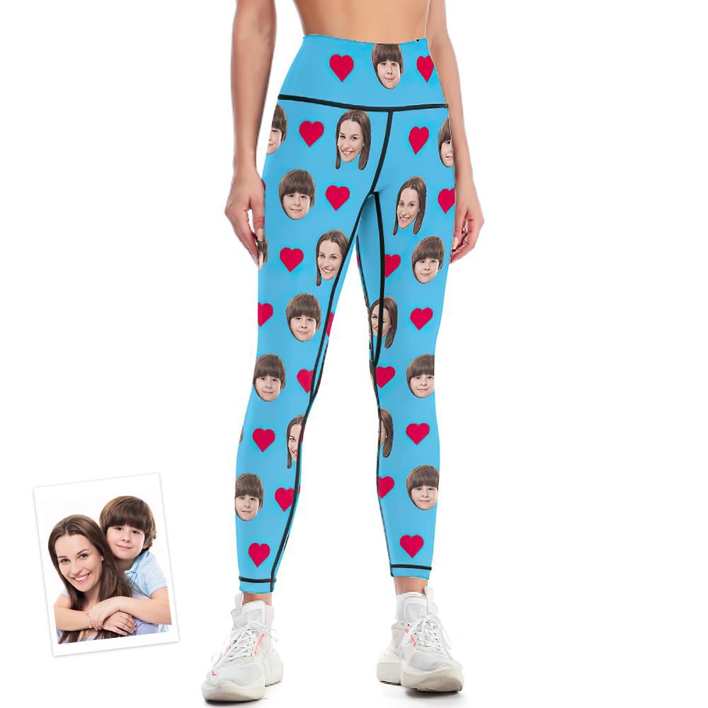 Regalo Del Día De La Madre Leggings De Cara Personalizados Pantalones De Yoga Con Corazón - MyFaceSocksES