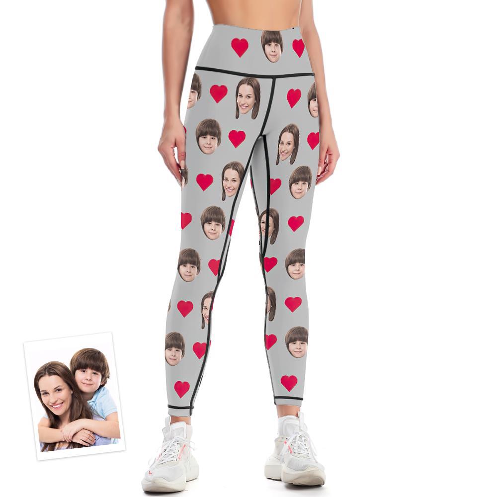 Regalo Del Día De La Madre Leggings De Cara Personalizados Pantalones De Yoga Con Corazón - MyFaceSocksES