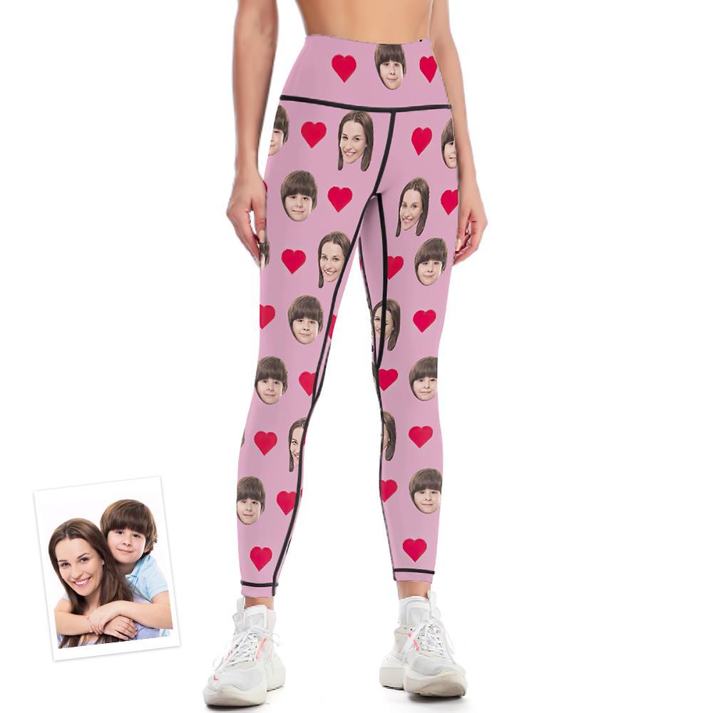 Regalo Del Día De La Madre Leggings De Cara Personalizados Pantalones De Yoga Con Corazón - MyFaceSocksES