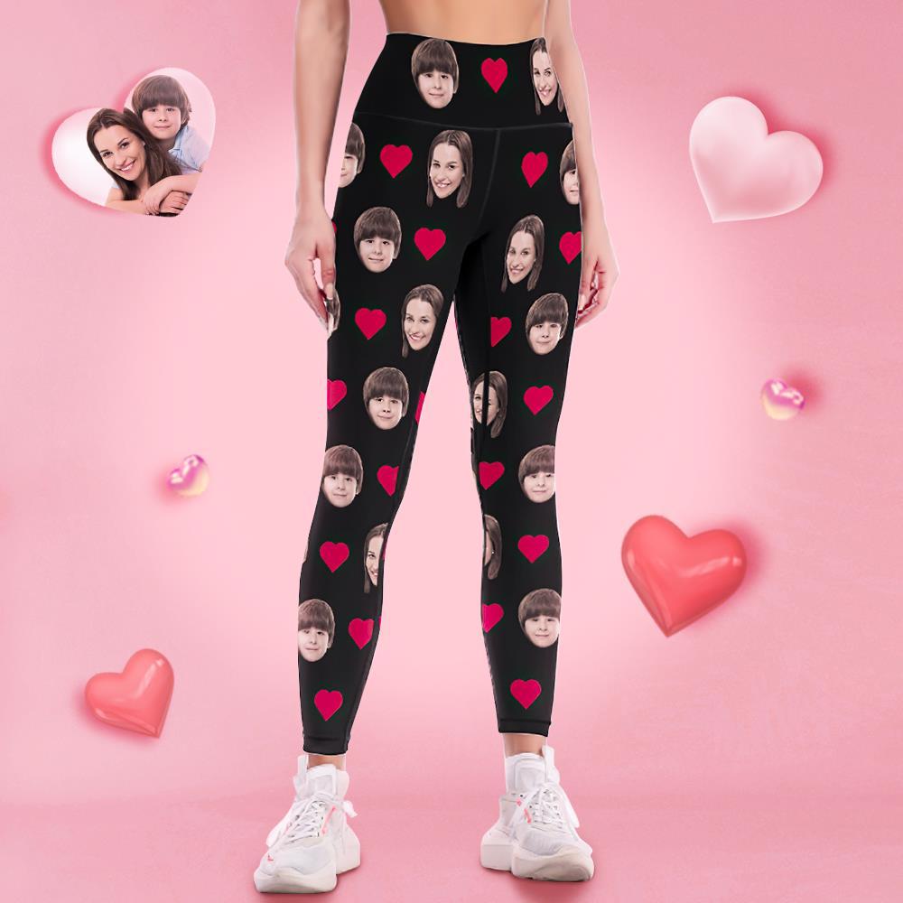 Regalo Del Día De La Madre Leggings De Cara Personalizados Pantalones De Yoga Con Corazón - MyFaceSocksES