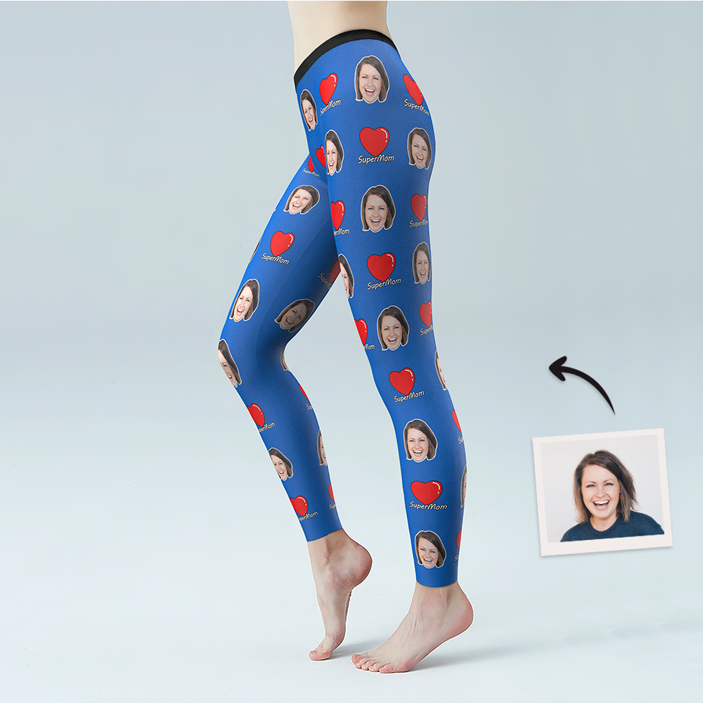 Pantalones De Gimnasia De Yoga Para Mujer Leggings De Cara Personalizados - Regalo Del Día De La Madre Super Mom Heart - MyFaceSocksES